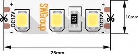 SWG2120-12-12-NW-М Лента светодиодная стандарт 2835, 120 LED/м, 12 Вт/м, 12В, IP20, М Цвет: Нейтральный белый Цвет свечения: Нейтральный