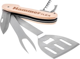 Фото 1/5 Мультитул для гриля Hammer Flex 310-310, нержавеющая сталь, разборный, 5 приборов