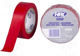 HPX-5200-1910RD, Лента изоляционная, W 19мм, L 10м, D 0,15мм, красный, каучуковый
