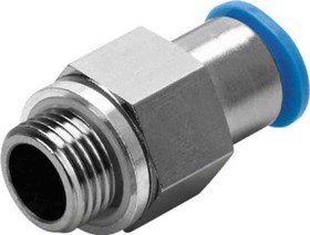 QSK-G1/4-10, Straight Threaded Adaptor, R 1/4 Male to Push In 10 mm, Threaded-to-Tube Connection Style, 186300