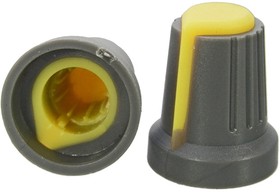 Фото 1/2 RR4817 (6mm круг желтый), Ручка приборная RR4817 (6 мм круг желтый), на вал с зубцами