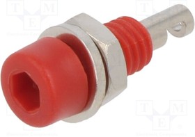 220, Socket; 2mm banana; 10A; red; on panel,screw; insulated; -20?80°C