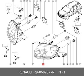 Фара L RENAULT Duster (4WD) RENAULT 2606 098 77R