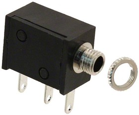 MJ1-2502, Phone Connectors 2.5 mm, Mono, Right Angle, Through Hole, Threaded Bushing, 2 Conductors, 1 Internal Switch, Audio Jack Connector