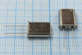Кварцевый резонатор 30МГц, HC49U, нагрузка 16пФ, точность 30ppm, 3-я гармоника; 30000 \HC49U\16\ 30\\\3Г (30.000MHz)