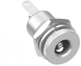 54-00064, Connector - DC jack - 5.5x2.5xL24.2 mm - panel mount - threaded - nut and washer - brass - nickel
