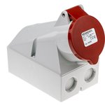 1425, IP44 Red Wall Mount 4P Right Angle Socket, Rated At 32A, 415 V