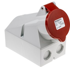 Фото 1/3 1425, IP44 Red Wall Mount 4P Right Angle Socket, Rated At 32A, 415 V