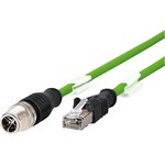 142M2X15010, Датчик Кабеля, Ethernet, M12 Plug, RJ45 Plug, 8 Positions, 1 м, 3.28 фут