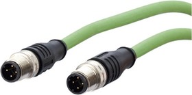 142M1D11050, Cordset, M12 Plug - M12 Plug, 4 Conductors, 5m, IP67 / IP68, Green