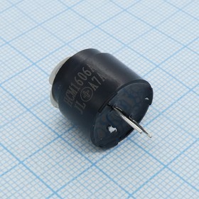 Фото 1/2 HCM1606A, (+6V d=16mm), Звукоизлучатель электромагнитный, +6V d=16mm 40 мА, 85 дБ, 2048 Гц, h=14 мм