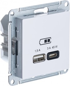 Розетка USB AtlasDesign тип A+C 45Вт QC PD высокоскор. ЗУ механизм бел. SE ATN000129, Systeme Electric | купить в розницу и оптом