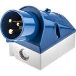 332, IP44 Blue Wall Mount 3P 25 ° Industrial Power Plug, Rated At 16A, 230 V
