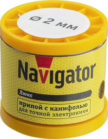 Фото 1/3 Припой Navigator 93 087 NEM-Pos02-61K-2-K200 (ПОС-61, катушка, 2 мм, 200 гр)