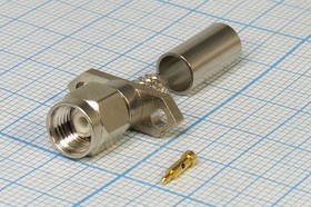 Фото 1/2 Штекер SMA на кабель RG58 обжимной, с фланцем на панель 2 отверстия, позолоченный центральный контакт; №10150 штек SMA\RG58\обж\флан 2отв