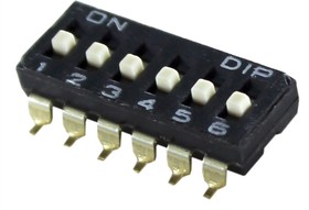 DIP переключатель на 6позициий SMD, шаг 2.54мм; № 2592 ПDIP-06\12P2,54\ ON-OFF\SMD\DM-06\