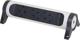 Фото 1/11 Legrand Revolution Комфорт Бело-черный Удлинитель 3x2К+З с выкл., без кабеля, плоские розетки, фиксируемый поворотный блок