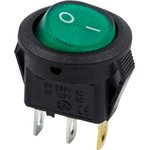 36-2533, Выключатель клавишный круглый 250V 3А (3с) ON-OFF зеленый с подсветкой ...