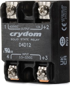 Фото 1/8 D4D12, Sensata Crydom 1-DCL Series Solid State Relay, 12 A Load, Surface Mount, 400 V Load, 32 V Control