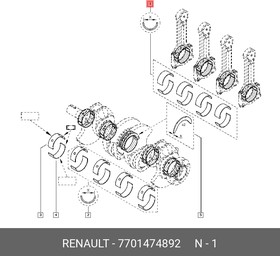 7701474892, Вкладыши двигателя к-кт (4шт) K4M RENAULT