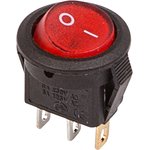 36-2530, Выключатель клавишный круглый 250V 3А (3с) ON-OFF красный с подсветкой ...