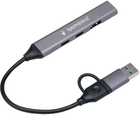 Разветвитель USB 3.0/2.0 Gembird, 4 порта: 2хType-C, 1хUSB 3.0, 1хUSB 2.0, кабель Type-C+USB