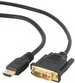 Фото 1/2 Кабель HDMI-DVI Cablexpert, 0.5м, 19M/19M, single link, черный, позол.разъемы, экран, пакет (CC-HDMI-DVI-0.5M)