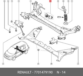 Сайлентблок задней балки (компл. 2шт.) RENAULT Megane II/Scenic II 02-08 7701 479 190