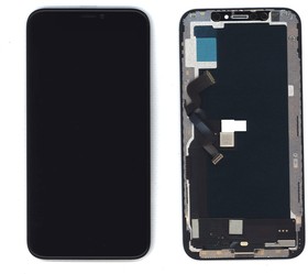 Фото 1/2 Дисплей (экран) Amperin в сборе с тачскрином для iPhone XS черный с рамкой (Soft Oled)