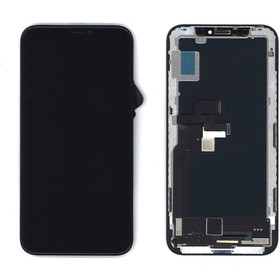 Фото 1/2 Дисплей (экран) Amperin в сборе с тачскрином для iPhone X черный с рамкой (Soft Oled)