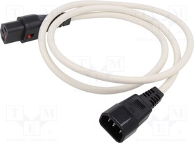 IEC-PC1121, Cable; IEC C13 female,IEC C14 male; PVC; 1m; white; 10A; 250V