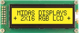 MD21605B6W-FPTLRGB, Буквенно-цифровой ЖКД, 16 x 2, Черный на RGB, 5В, Полупрозрачный
