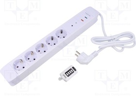 LPS402, Plug socket strip: supply; Sockets: 5; 230VAC; 16A; white; 1.5m
