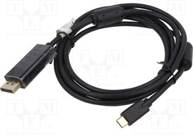 AK-300333-020-S, Adapter; DisplayPort plug,USB C plug; nickel plated; 2m; black