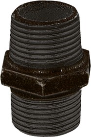 770280107, Black Oxide Malleable Iron Fitting Hexagon Nipple, Male BSPT 1-1/4in to Male BSPT 1-1/4in