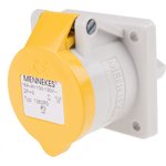 1362, IP44 Yellow Panel Mount 3P Industrial Power Socket, Rated At 16A, 110 V