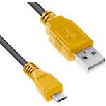 4PH-R90005, 4ПХ Кабель 1.0m MicroUSB, черный, желтые коннекторы