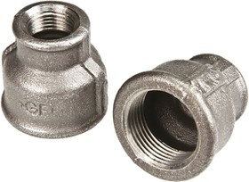 770240119, Black Malleable Iron Fitting Reducer Socket, Female BSPP 1/2in to Female BSPP 3/8in