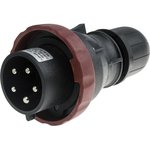 219.3237, IP66 Red Cable Mount 3P + N + E Power Connector Plug ATEX, IECEx, Rated At 32A, 346 → 415 V