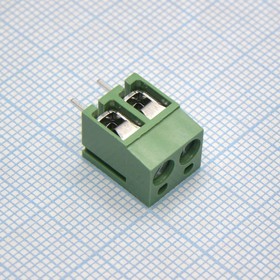 Фото 1/2 DG305-5.0-02P-14-00A(H), (зелёный), Винтовой клеммный блок с защитой провода, 2 контакта. Серия DG305-5.0