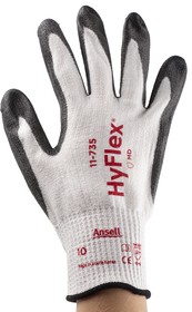 Фото 1/4 11735100, HyFlex 11-735 White Nylon Cut Resistant Work Gloves, Size 10, Large, Polyurethane Coating