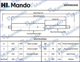 MOP045449, Амортизатор HYUNDAI Santa Fe (00-) крышки багажника (1шт.) MANDO