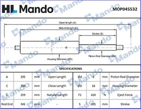 MOP045532, Амортизатор LAND ROVER Range Rover (02-12) капота газовый MANDO