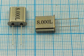 Кварцевый резонатор 8000 кГц, корпус HC49U1, нагрузочная емкость 16 пФ, точность настройки 10 ppm, стабильность частоты 50/-40~85C ppm/C, ма