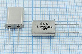 Кварцевый резонатор 8000 кГц, корпус HC49U, нагрузочная емкость 16 пФ, точность настройки 20 ppm, стабильность частоты 20/-20~70C ppm/C, мар