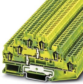 Фото 1/3 3036071, ST 2.5-3PE Series Green/Yellow DIN Rail Terminal Block, Triple-Level, Spring Clamp Termination