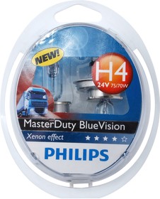 Фото 1/3 13342MDBVS2, Лампа 24V H4 75/70W P43t бокс (2шт.) Master Duty Blue Vision PHILIPS
