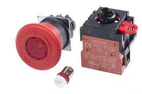 Фото 1/2 A22EL-M-24A-01, Emergency Stop Switches / E-Stop Switches SPST-NC 24VAC ILLUM Push-lock turn-reset