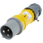 3918, PowerTOP IP44 Yellow Cable Mount 3P Industrial Power Plug, Rated At 16A, 110 V