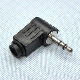 Фото 1/2 TRS 3.5 (mini plug) штекер угловой, (Стерео штекер 3.5 мм), Стерео аудио штекер 3.5 мм угловой пластиковый кожух